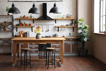 Beautiful kitchen interior with new stylish furniture