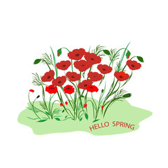 Red poppies - abstract icon, isolated on white background - vector. Enviroment protection. Hello spring