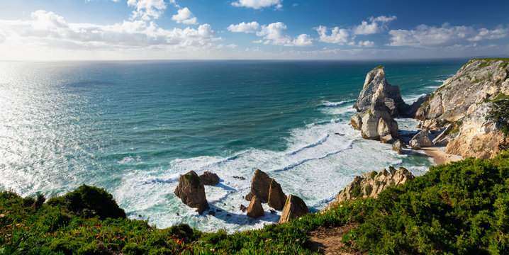 View of Atlantic Coast at Portugal, Cabo da roca. Summer day