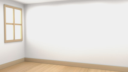 3D render illustration of empty room wall with wooden floor 