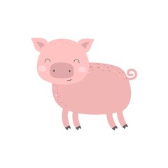 Nursery wall art Pig poster Gender neutral print Modern illustration for kids Baby animal with stars and crown vector card