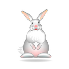 Cute gray-white cartoon rabbit on a white background. Isolated.Vector illustration.