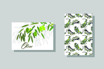 set cards with olives. isolate on a white background. eps10 vector stock illustration.