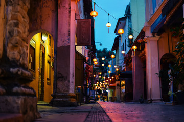 Urban landscape of an asian city called Ipoh at sunset