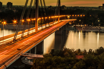 Liberty bridge over river Danube, sunset in Novi Sad town