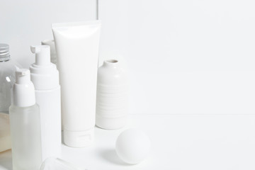 beauty treatment medical skincare and cosmetic lotion cream serum oil mockup bottle packaging product on white decor background, healthcare and medicine concept