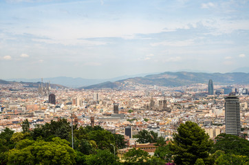 Panorama on Barcelona city from Montjuic hill. Catalonia. Spain.