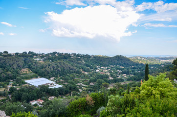 Fototapeta na wymiar Panoramic rural landscape near the village Saint-Paul-de-Vence, Provence, Alpes-Maritimes, France. The land of writers and artists