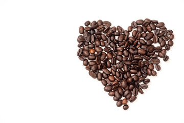 Heart of coffee beans on a white background