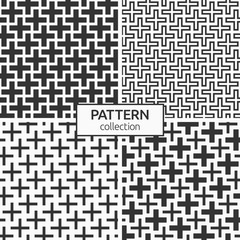 Set of four abstract seamless pattern of crosses. Modern stylish texture. Regularly repeating geometrical tiles. Flat design. Vector monochrome backgrounds.