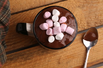 cup of delicious homemade chocolate with marshmallows