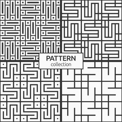 Set of four Korean or Chinese seamless patterns. Repeatimg geometric symmetric ornaments. Modern stylish textures. Trellis. Symmetric lines lattices. Vector monochrome tiled ethnic backgrounds.