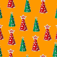 seamless christmas pattern of homemade fir trees