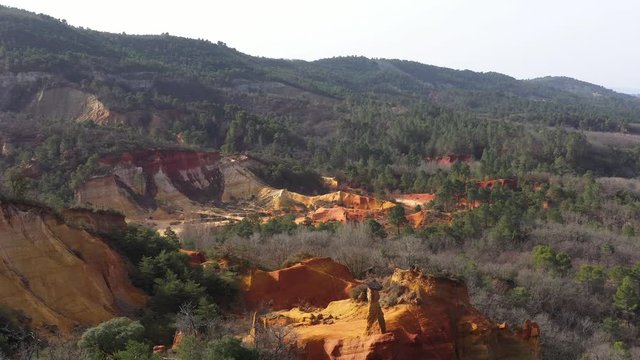 Rustrel mountains red soil and forest landscape aerial Colorado Provencal 
