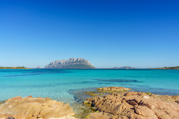 Clear water of sardinian beachs with view on Tavolara island