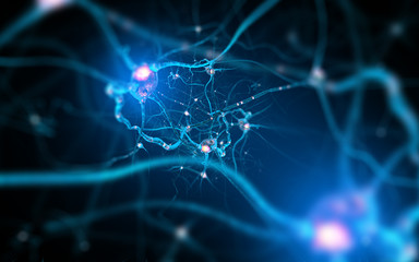 Naklejka na ściany i meble Neurons and nervous system. 3d render of nerve cells