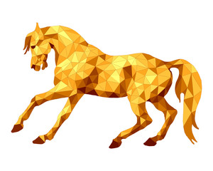 horse amber, isolated image on white background in low poly style
