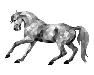 horse silver, isolated image on white background in low poly style