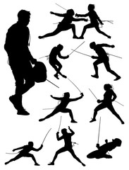  silhouettes of fencing athletes vector