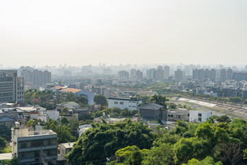 Noon foggy cityscape of the Beitun District of Taichung