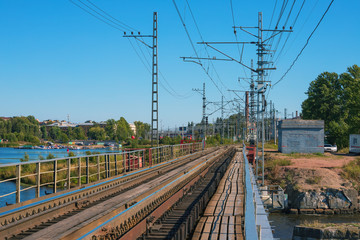 Fototapeta na wymiar railway bridge over the Vyborg Bay