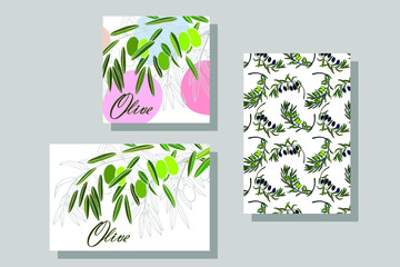 set cards with olives. isolate on a white background. eps10 vector stock illustration.