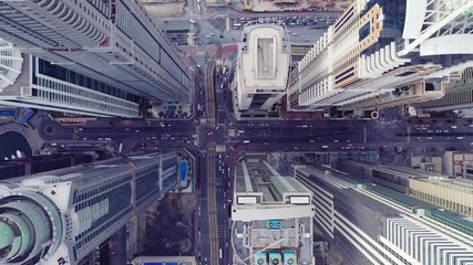 Top view of Dubai city. Aerial Drone fly over futuristic Dubai Marina district on beautiful day. Residential Modern skyscraper buildings, UAE, Middle East smart city - Powered by Adobe