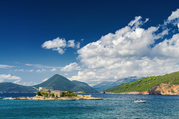 Sunny view of Kotor bay from Lustica peninsula, Montenegro.