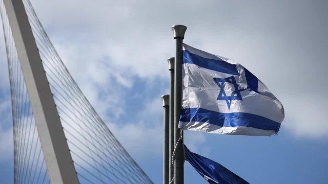 the flag of Israel in Jerusalem