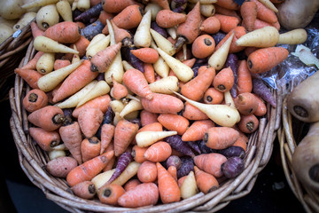 Chantenay carrots are small in size in basket