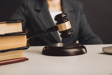 Judje stuff on the desk. Lawyer concept