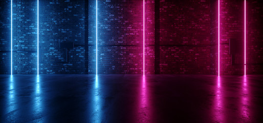 Sci Fi Neon Laser Glowing Purple Blue Red Pantone Futuristic Club Dance Brick Retro Modern Night Stage Showroom Lines Cyber Background 3D Rendering