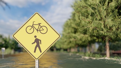 flooded road during a flood caused by heavy rain 3d rendering