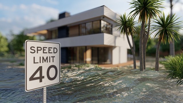 flooded road during a flood caused by heavy rain 3d rendering