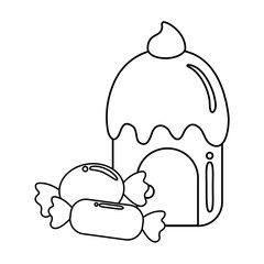 cupcake house delicious with candies isolated icon vector illustration design