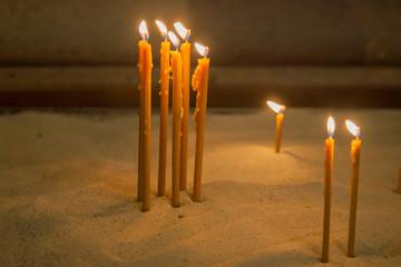 Church Wax Burning Candles in a Temple