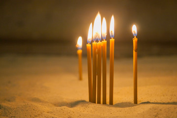 Church Wax Burning Candles in a Temple
