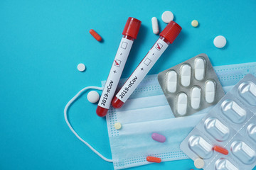 Coronavirus treatment concept. Novel coronavirus - 2019-nCoV. Protective medical mask and...