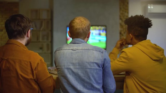 Friends Eating Pizza While Watching Soccer Game On Tv, Entertainment, Party