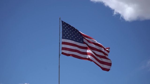 American Flag Waving On Blue Sky 4K