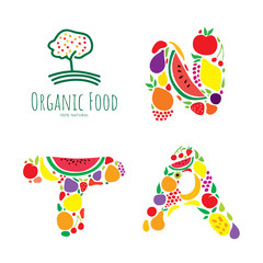 Fresh Fruit and Vegetable Icon Collection, Farming Symbol(Vector Art)