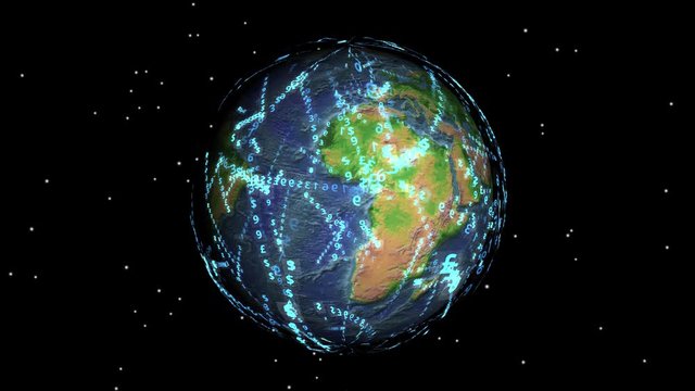 International investment, trade. Remittances. The world economy. Graphic animation of the globe around which constantly turn into cash flows. The concept of a global economy.