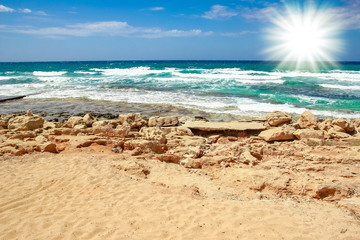 beautiful beach with waves in the nature of the background