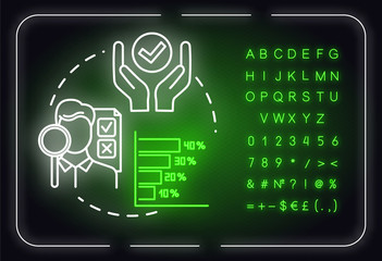 Performance indicator neon light concept icon. Professional integration. Corporate management idea. Outer glowing sign with alphabet, numbers and symbols. Vector isolated RGB color illustration