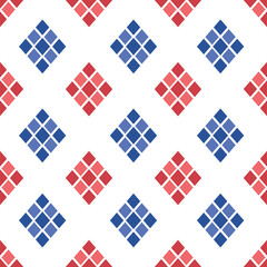 Abstract geometric diamond seamless pattern vector background. A decorative illustration with red and blue colors on isolated white layer. For fabric, cloth, etc. Eps 10 format, printable colors.