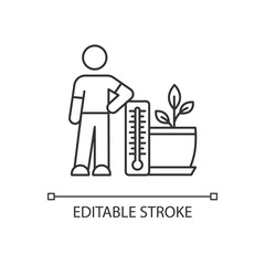 Planting temperature range pixel perfect linear icon. Providing proper air temperature conditions. Thin line customizable illustration. Contour symbol. Vector isolated outline drawing. Editable stroke