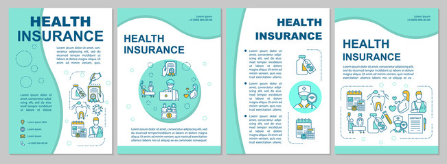 Health insurance brochure template. Healthcare cost coverage. Flyer, booklet, leaflet print, cover design with linear icons. Vector layouts for magazines, annual reports, advertising posters