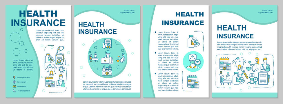 Health insurance brochure template. Healthcare cost coverage. Flyer, booklet, leaflet print, cover design with linear icons. Vector layouts for magazines, annual reports, advertising posters