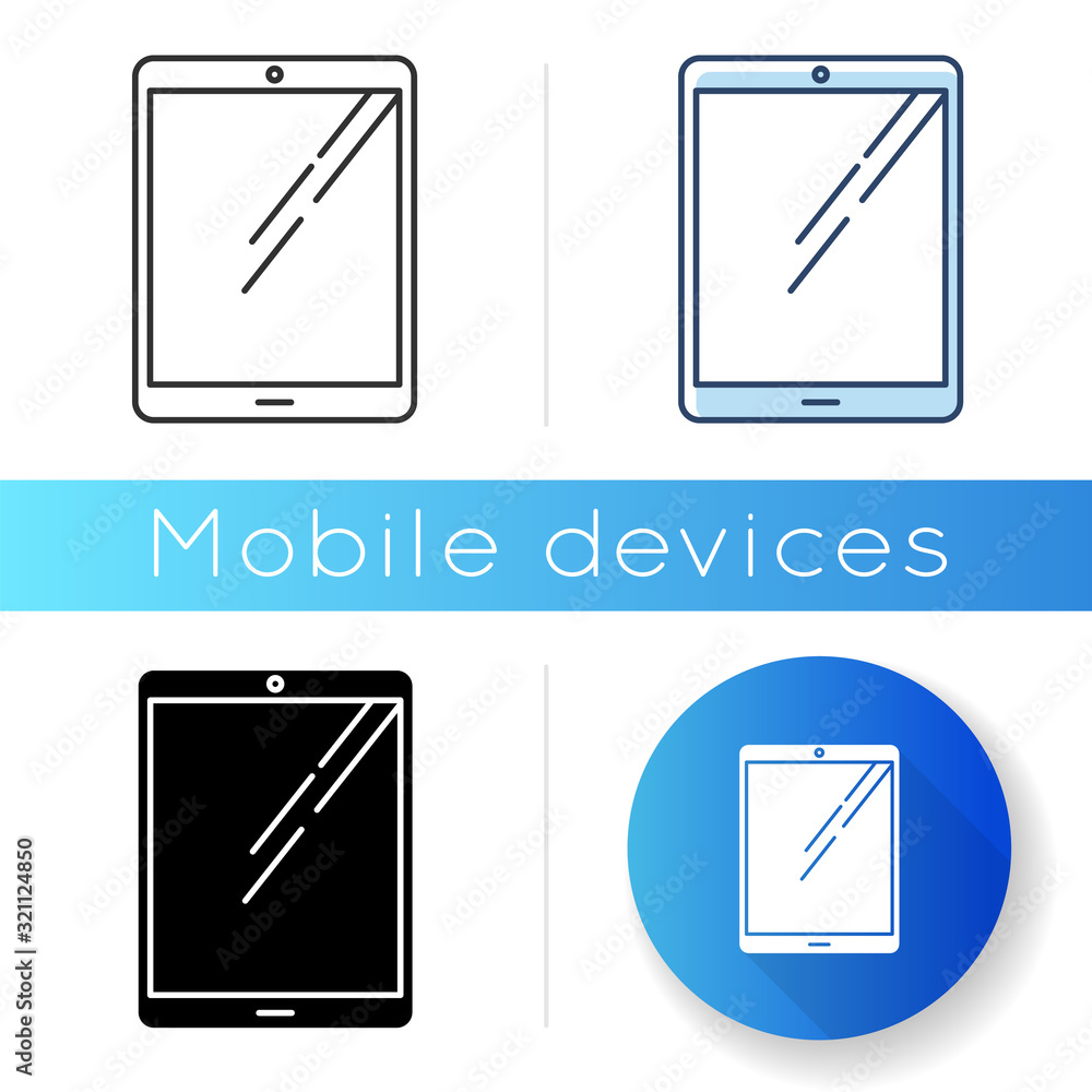 Poster tablet computer icon. touch screen pc. electronic gadget with touchpad. e-reader. digital reading. t