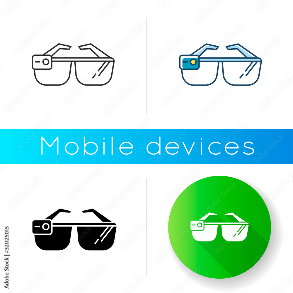 Poster smart glasses icon. smartglasses. wearable optical gadget. augmented reality technology. monitoring.